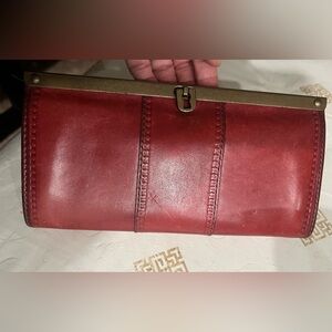 Authentic Fossil Red Brick  Leather Clutch
